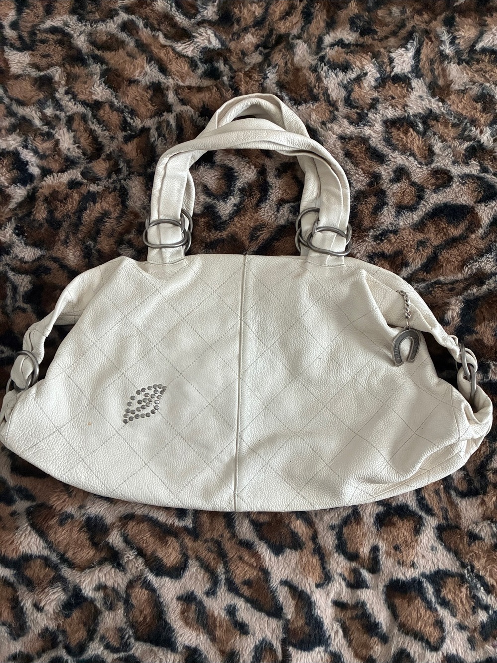 White Quilted Leather Tote Bag Overnight bag Betsey Johnson